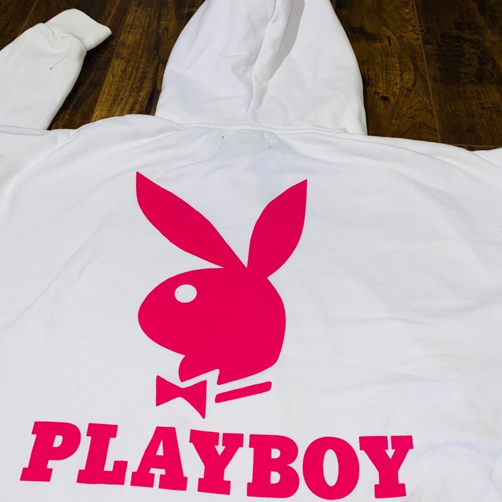 white/pink zip-up playboy hoodie;pacsun, PLAYBOY